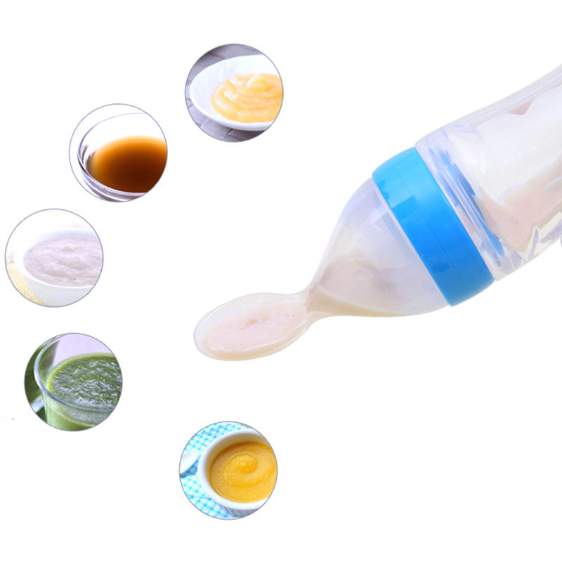 Silicone Baby Squeeze Feeding Bottle with Spoon