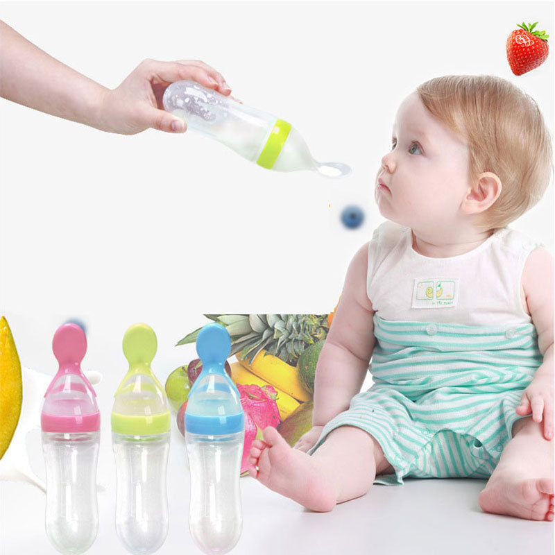 Silicone Baby Squeeze Feeding Bottle with Spoon
