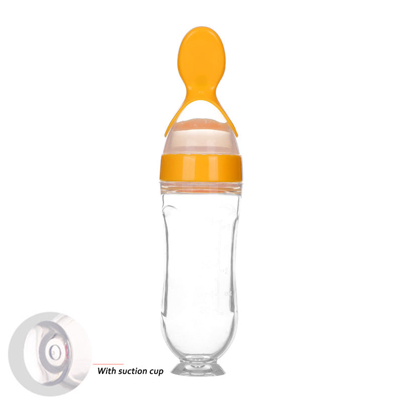 Silicone Baby Squeeze Feeding Bottle with Spoon