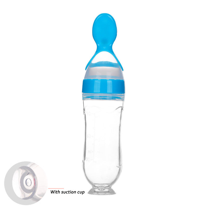 Silicone Baby Squeeze Feeding Bottle with Spoon