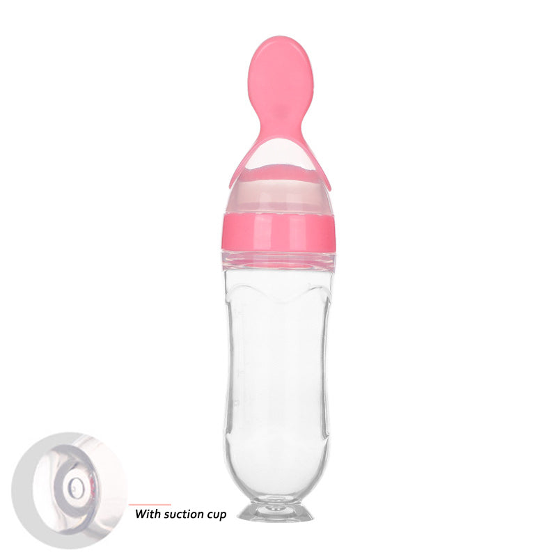 Silicone Baby Squeeze Feeding Bottle with Spoon