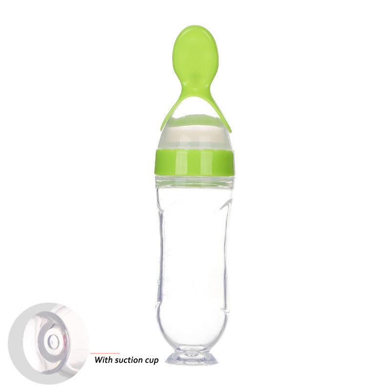 Silicone Baby Squeeze Feeding Bottle with Spoon