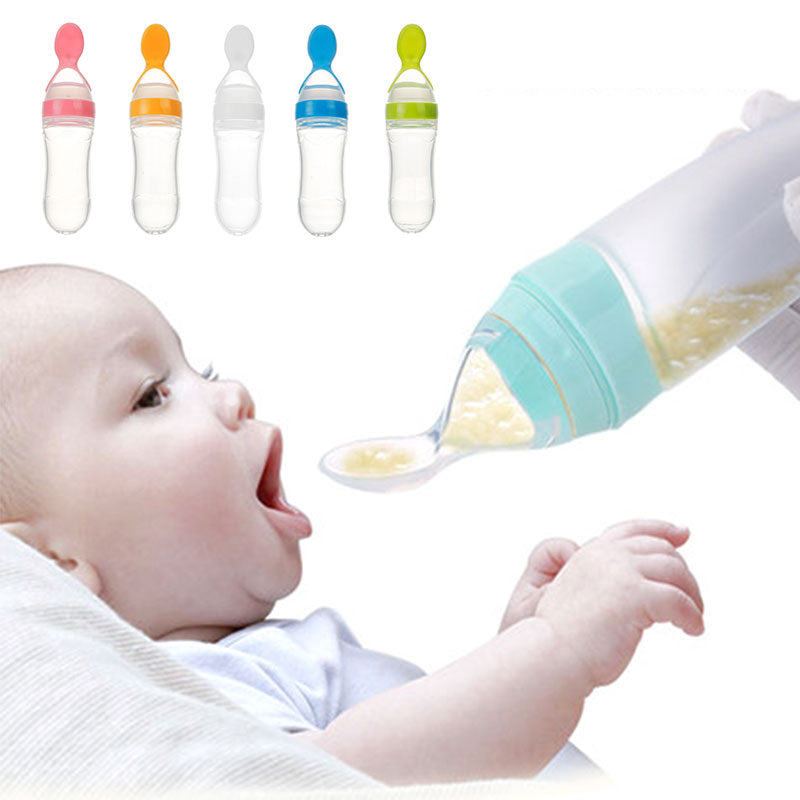 Silicone Baby Squeeze Feeding Bottle with Spoon