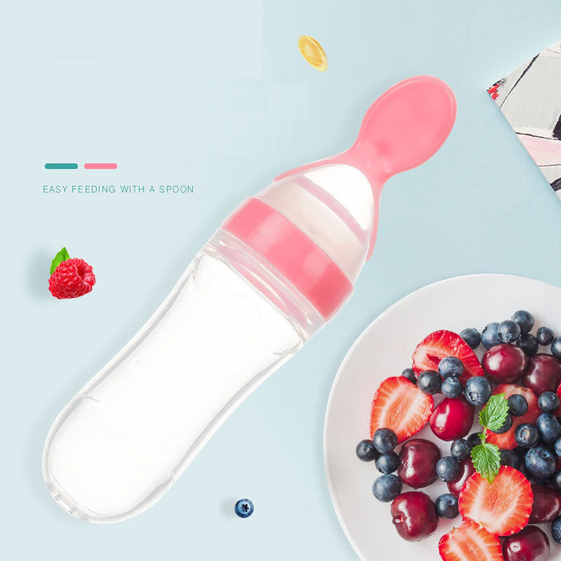 Silicone Baby Squeeze Feeding Bottle with Spoon